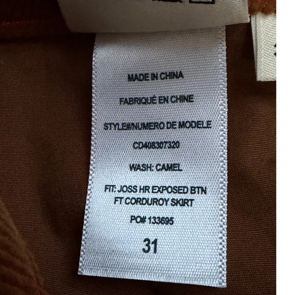 Alice + Olivia Joss  Brown Corduroy Button Fly Mini Skirt High‎ Waist Size 31